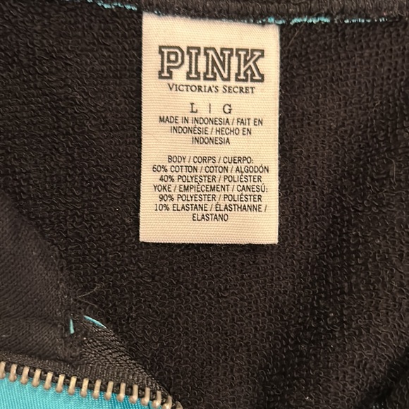Victoria's Secret PINK Quarter Zip Pullover Hoodie in Black & Teal - Picture 5 of 5
